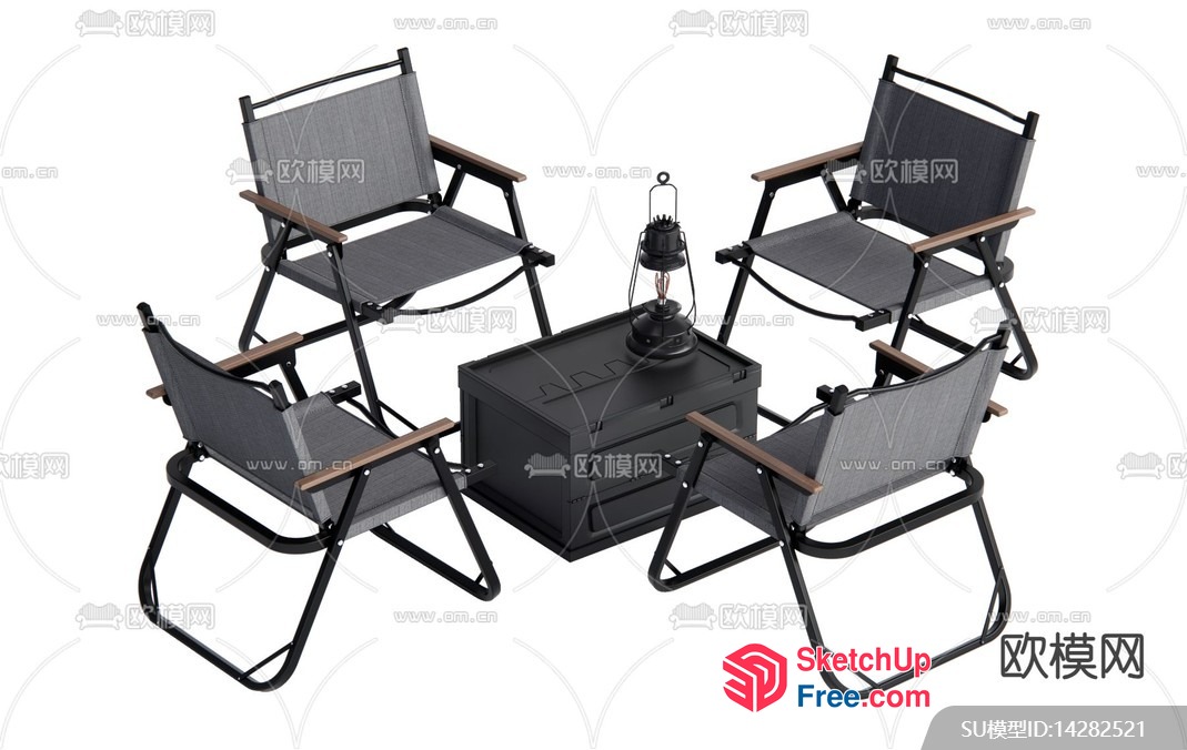 Four Chairs And Table With A Lantern 3D SketchUp File