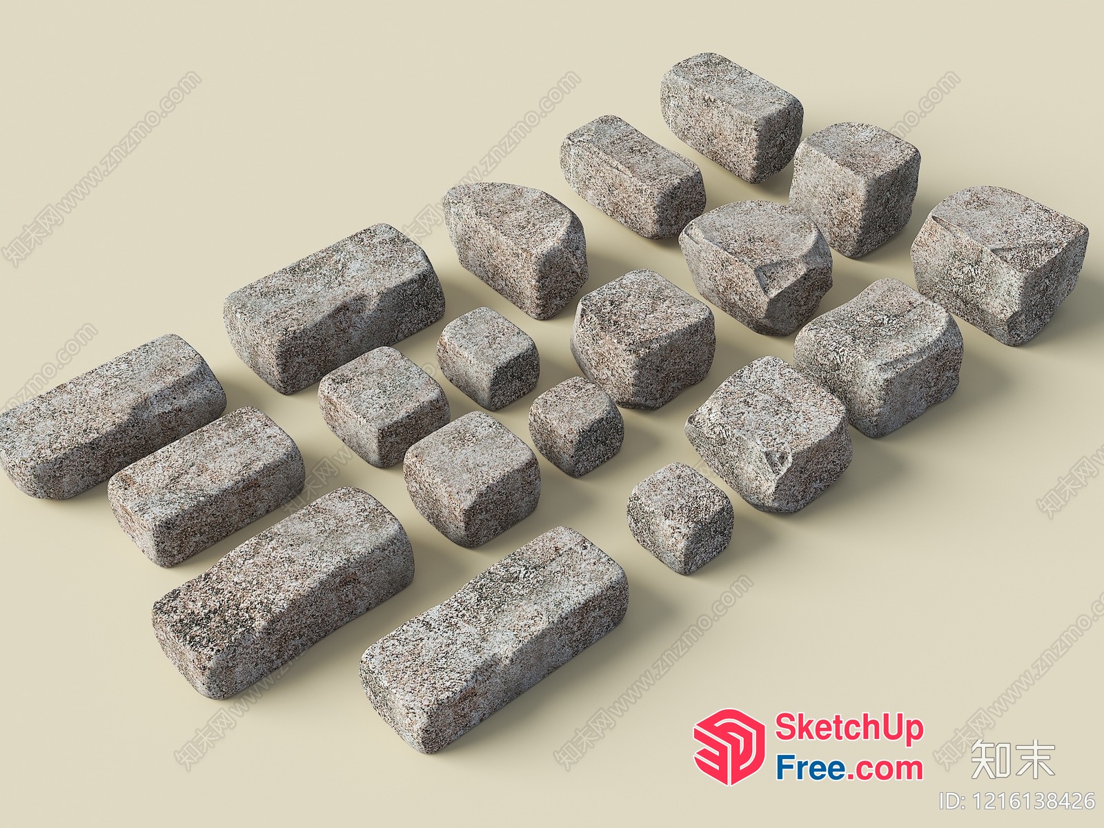 Collection Of Rectangular And Irregularly Shaped Stones 3D SketchUp File