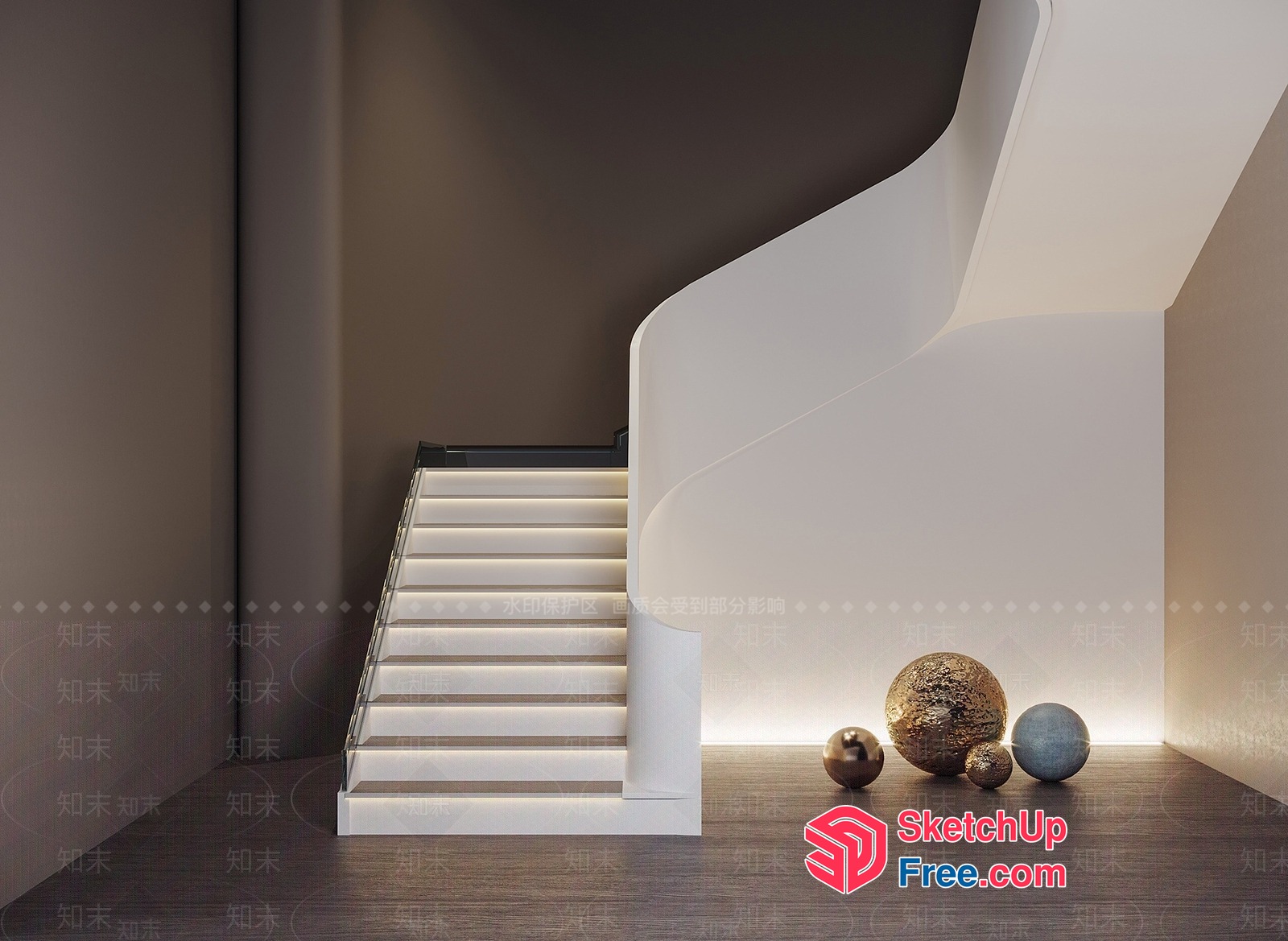 Modern Staircase With Sleek Railing 3D SketchUp File