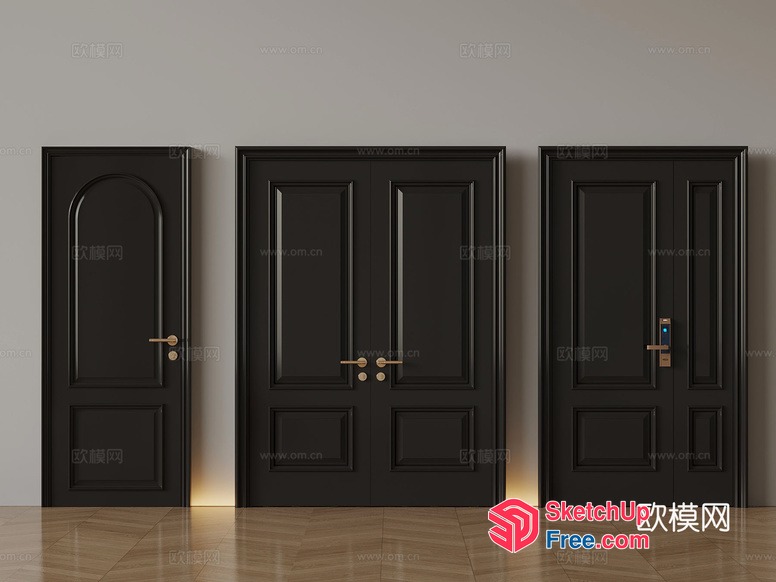 Three Dark Doors In A Row 3D SketchUp File
