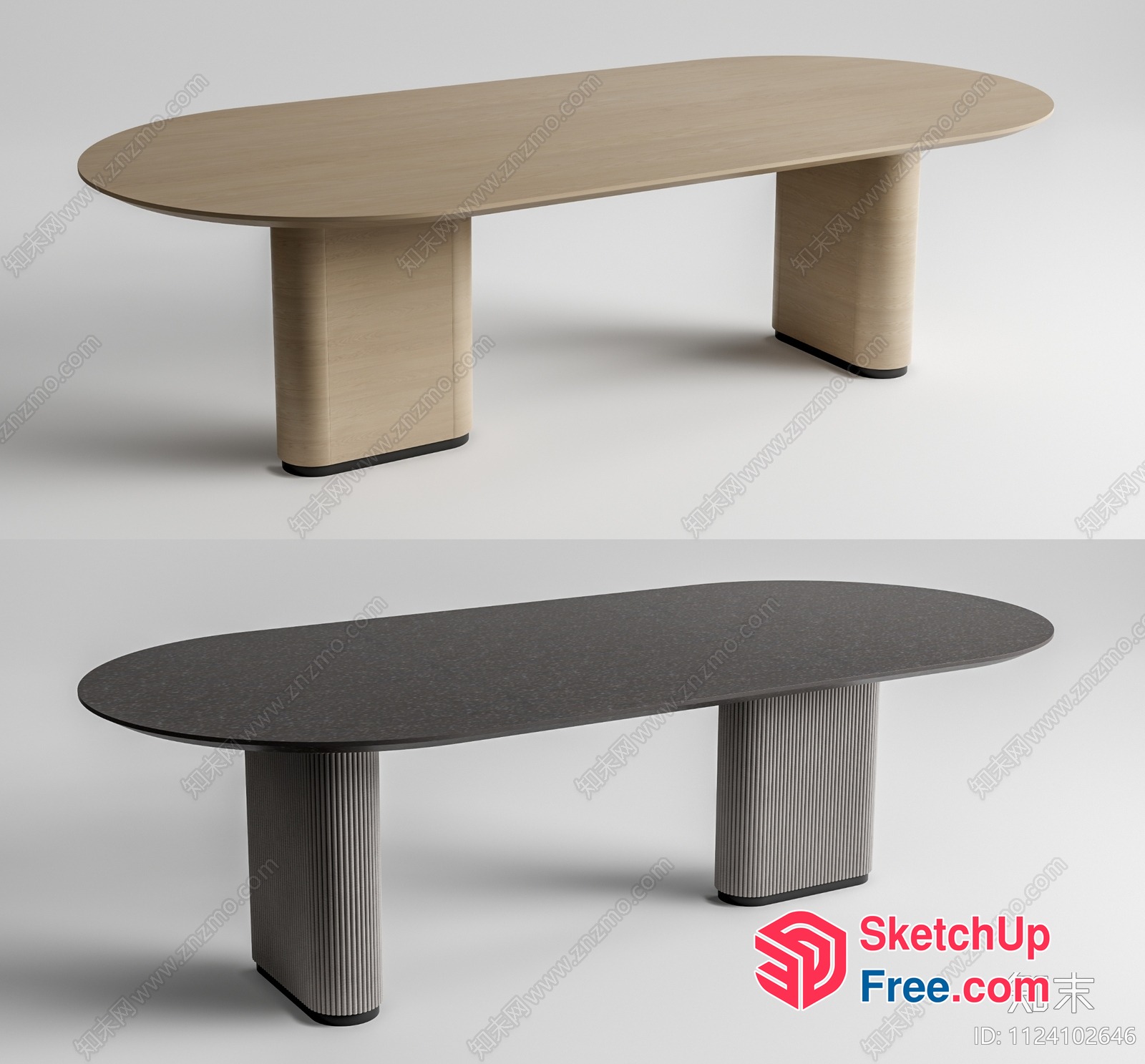 Long Oval Table With Pillar Legs 3D SketchUp File