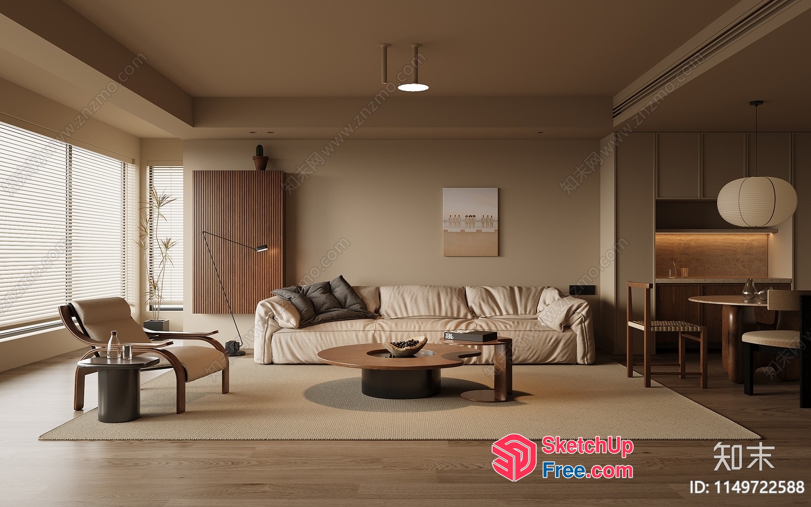 Modern Minimalist Living Room With Creamy Sofa 3D SketchUp File