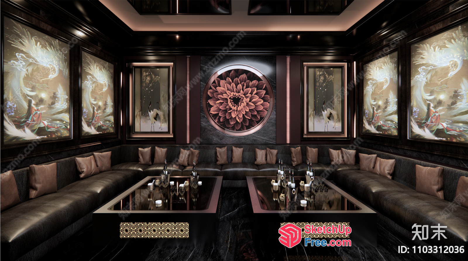 Luxurious Dark Leather Sofa And Coffee Table Arrangement 3D SketchUp File