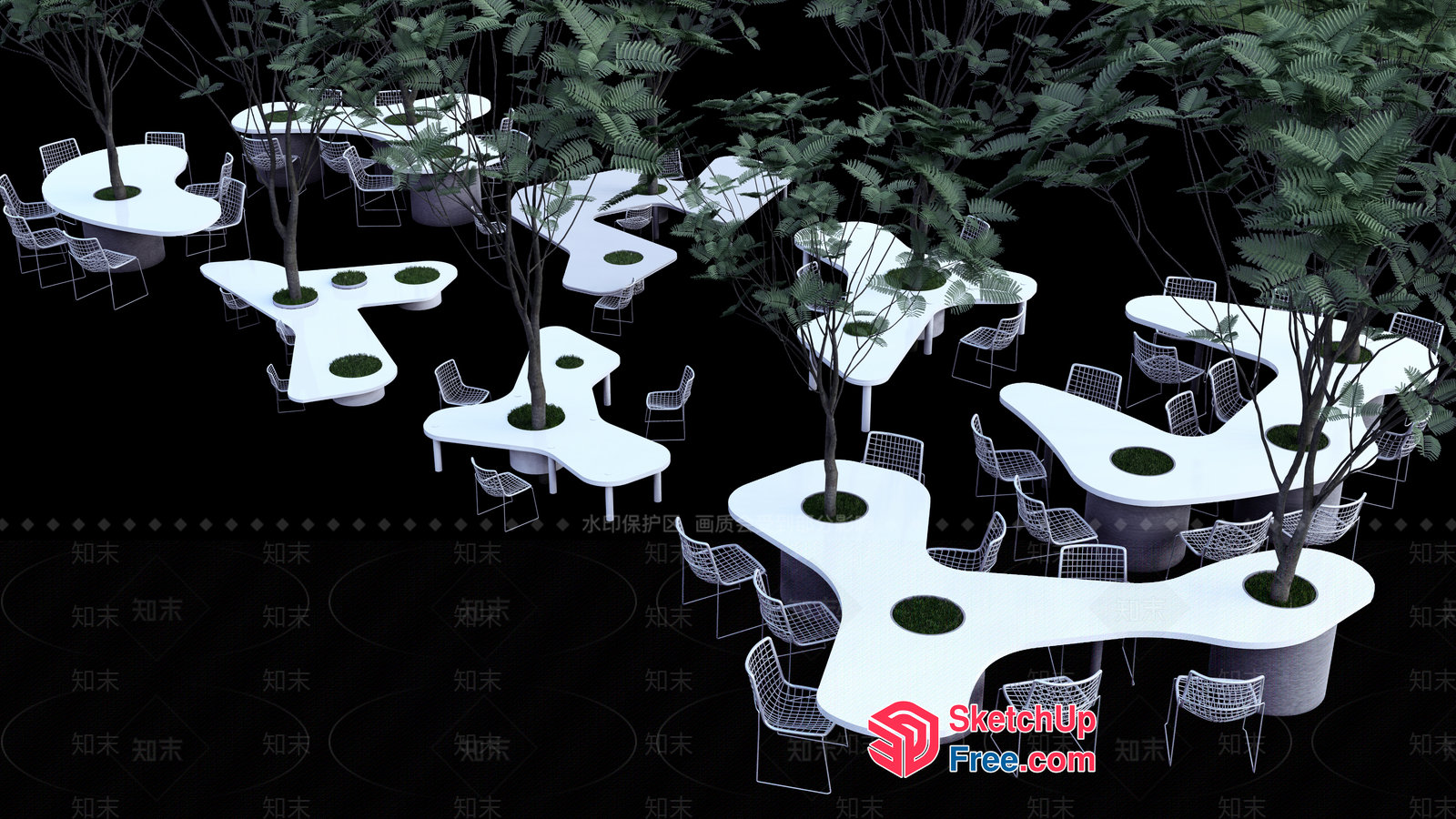 Unique Outdoor Seating Arrangement With Integrated Planters 3D SketchUp File