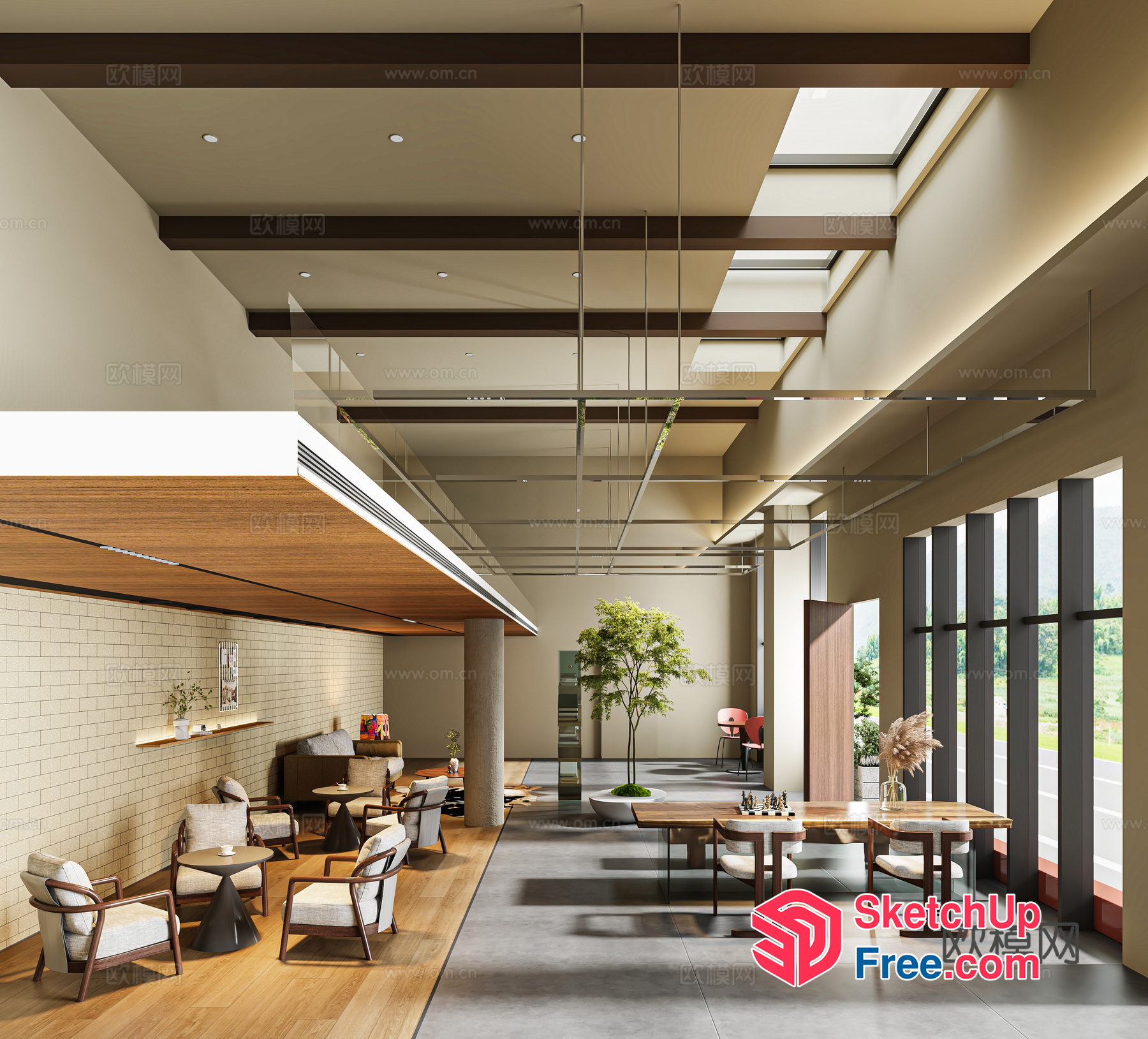 Modern Office Space With Natural Light And Comfortable Seating 3D SketchUp File