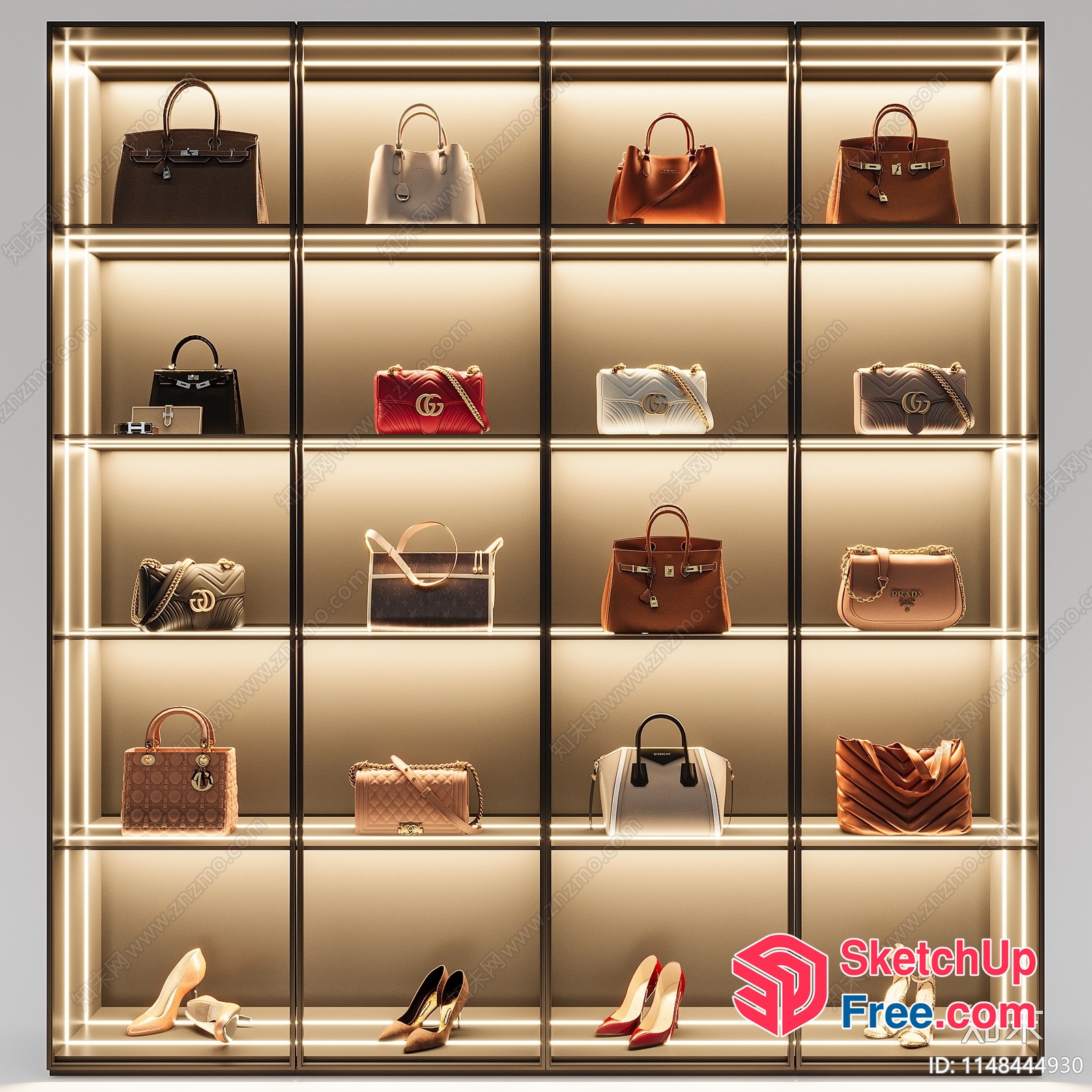 Fashionable Handbags And Shoes On Display 3D SketchUp File