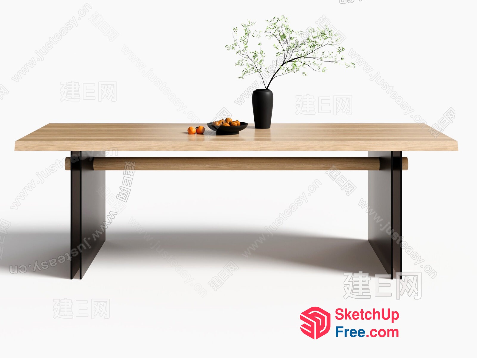 Long Wooden Table With Black Legs And Decorative Accents 3D SketchUp File