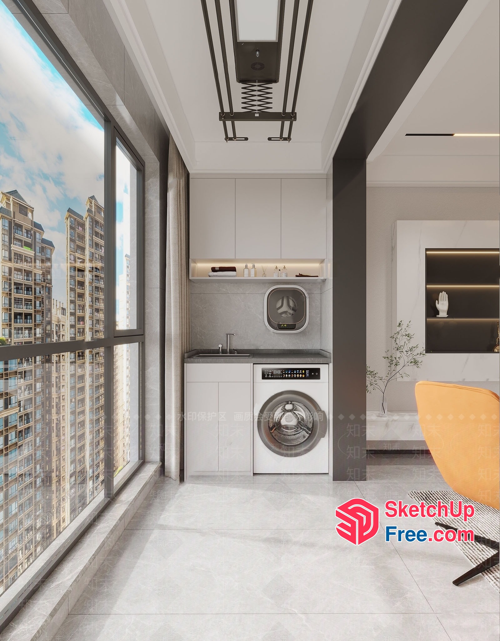 Modern Apartment Laundry Room With City View 3D SketchUp File