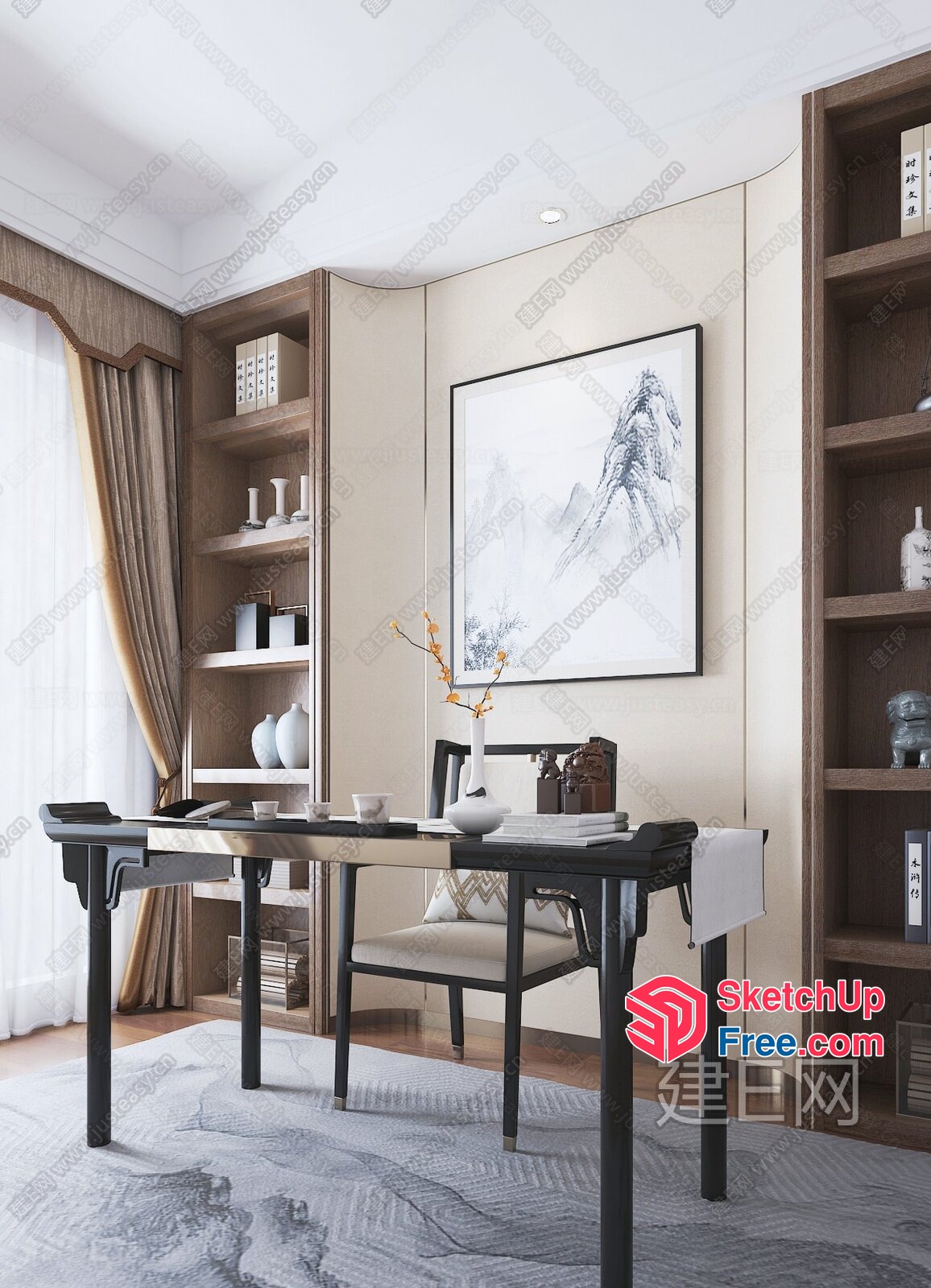 Elegant Modern Asian-Inspired Home Office 3D SketchUp File