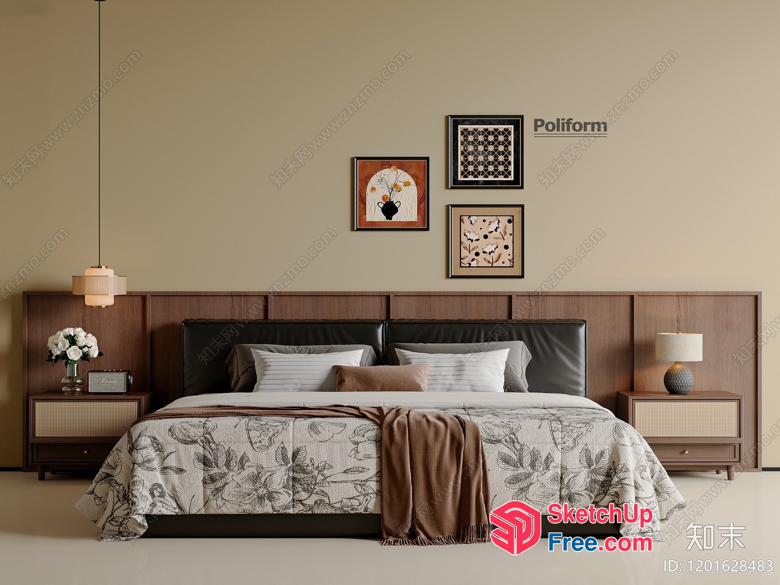 Elegant Mid-Century Modern Bedroom With Poliform Furniture 3D SketchUp File