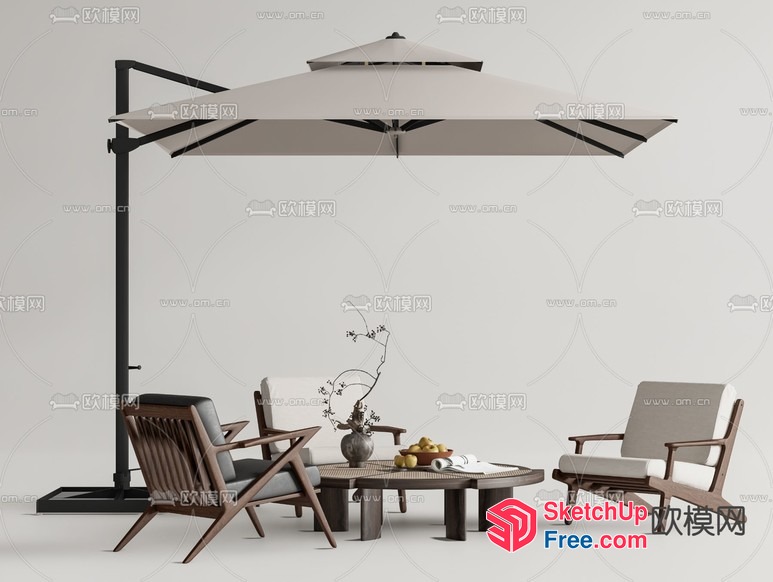 Elegant Outdoor Patio Furniture And Umbrella Set 3D SketchUp File