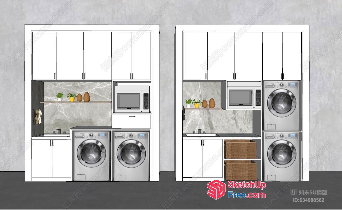 Modern Laundry Room With Integrated Kitchenette 3D SketchUp File