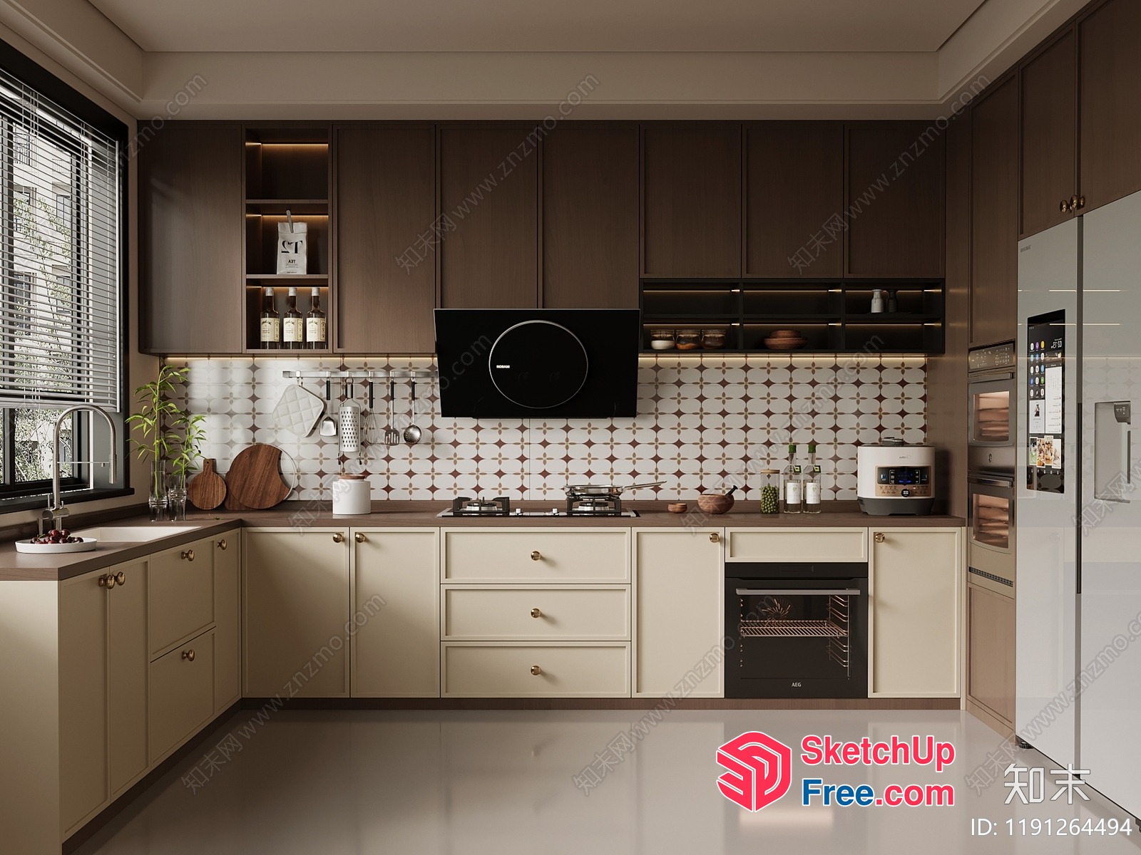 Modern Kitchen With White Cabinets And Brown Countertops 3D SketchUp File