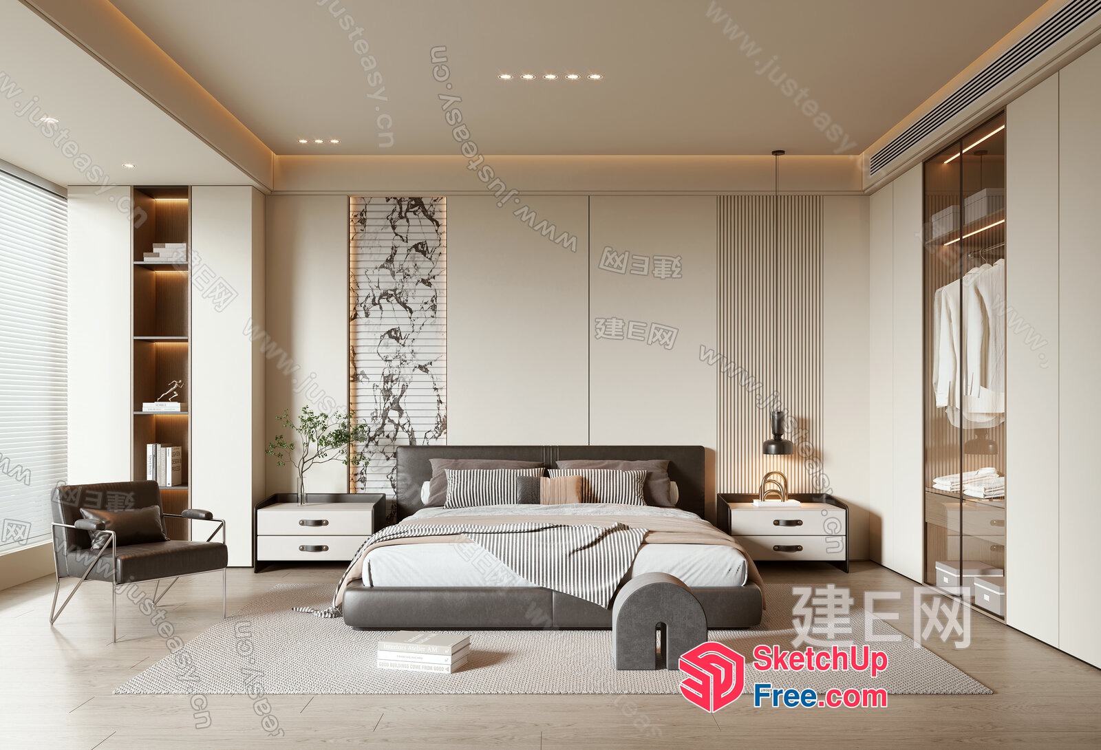 Modern Minimalist Bedroom With Neutral Color Palette And Clean Lines 3D SketchUp File