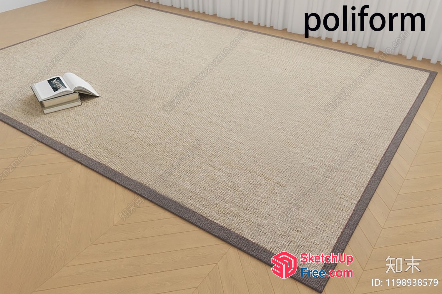 Elegant Creamy Style Rug With Grey Border 3D SketchUp File