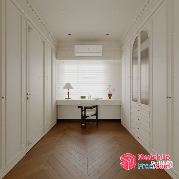 Elegant White Room With Classic Moulding And Wood Floor 3D SketchUp File