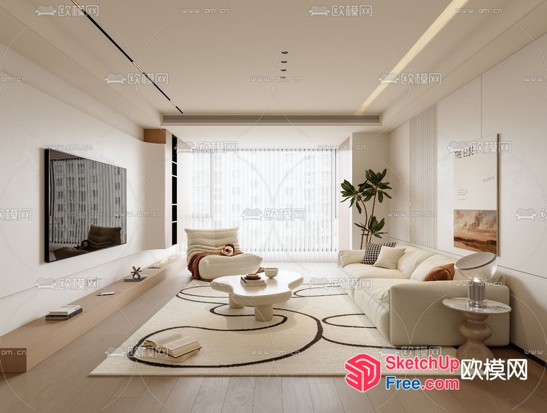 Elegant Modern Minimalist Living Room Interior 3D SketchUp File