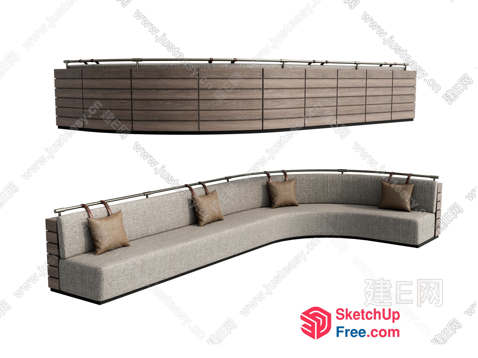 Modern Curved Sofa With Pillows And Wall Decor 3D SketchUp File