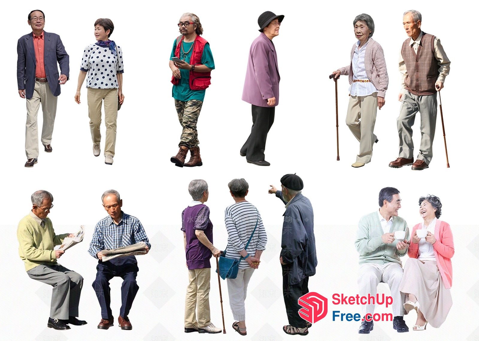 Old People'S Walking And Sitting Styles 3D SketchUp File