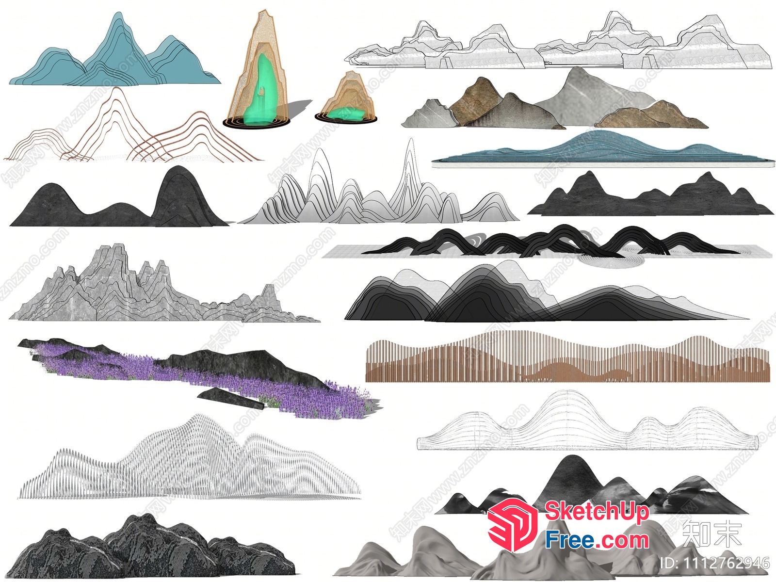 Mountainous Landscapes In Various Styles And Colors 3D SketchUp File
