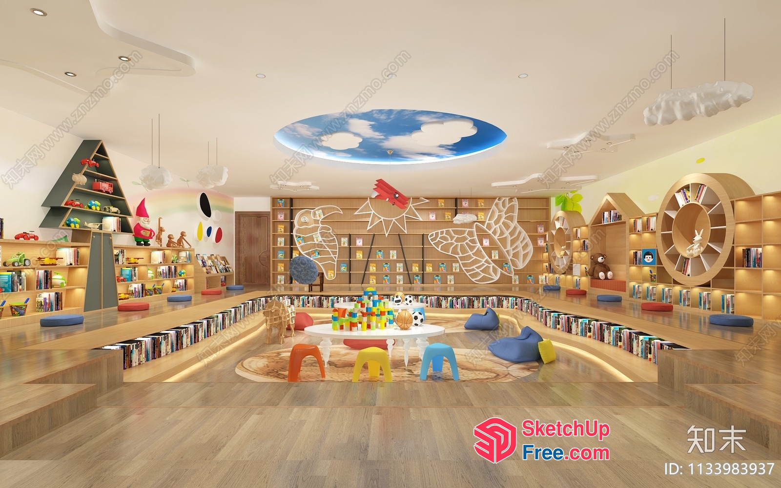 Modern Library Interior Design With Playful Decorations 3D SketchUp File