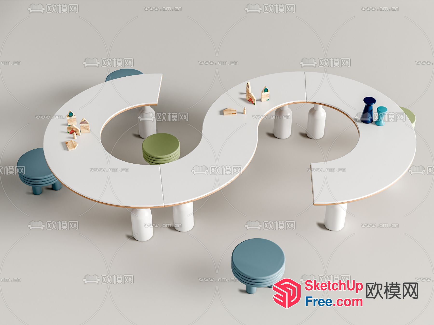 Elegant Curved Table And Stool Set 3D SketchUp File