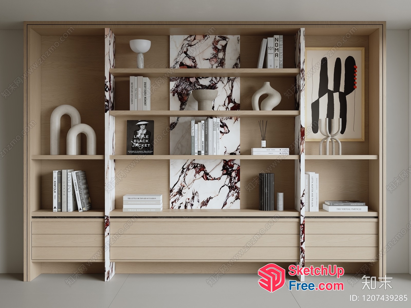 Modern Bookcase With Decorative Shelf And Storage 3D SketchUp File