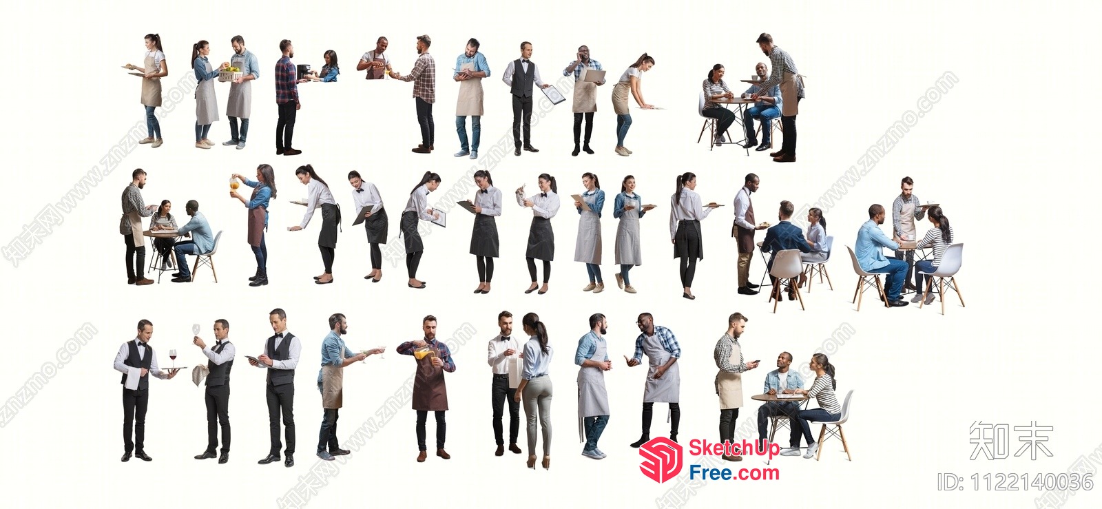 Restaurant Staff In Various Roles 3D SketchUp File