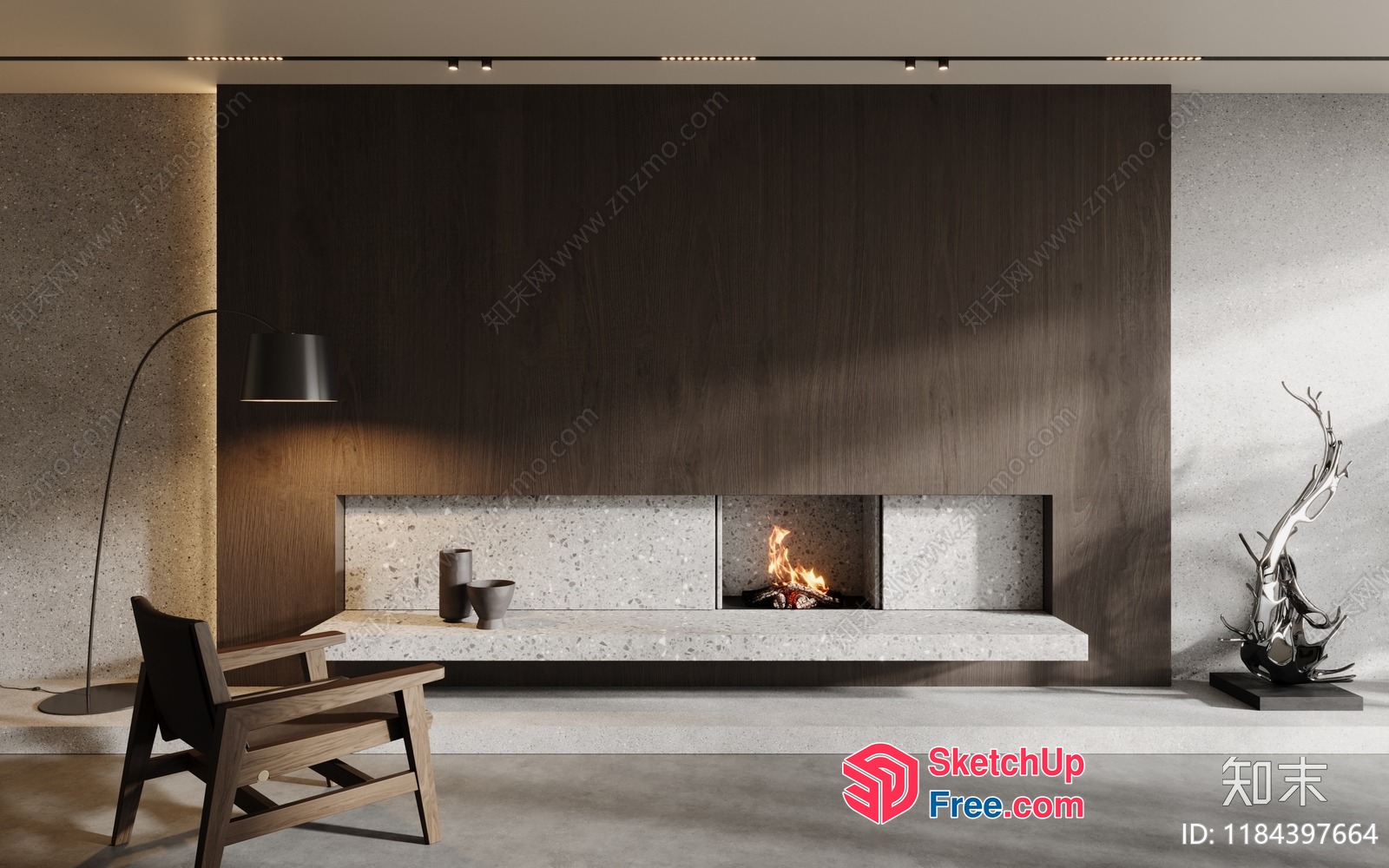 Modern Minimalist Fireplace Room 3D SketchUp File