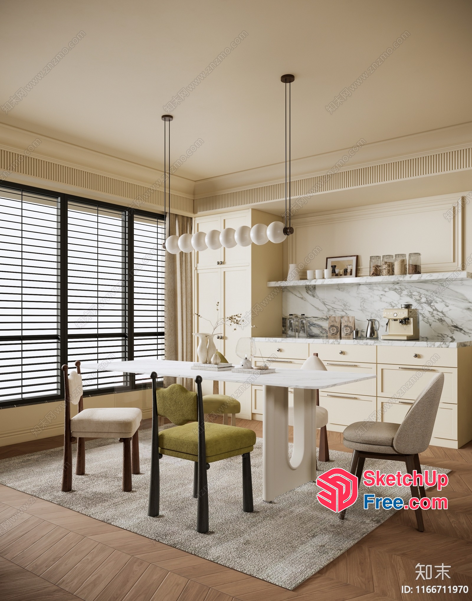 Elegant Dining Room With White Table And Chairs 3D SketchUp File