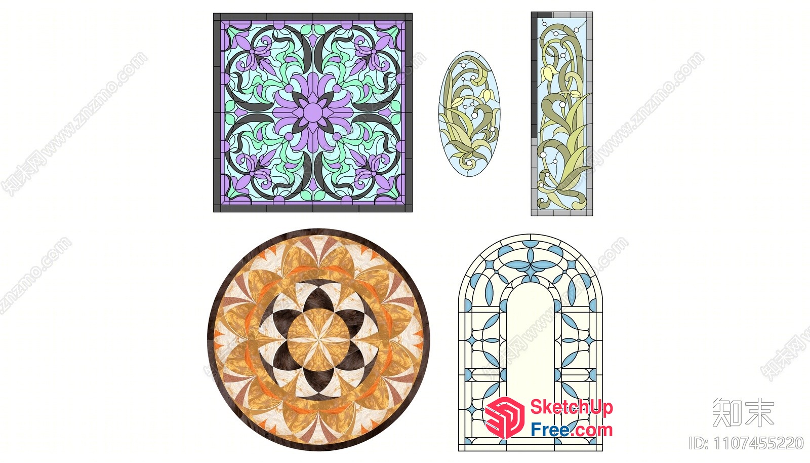Ornate Stained Glass Designs For Windows And Doors 3D SketchUp File