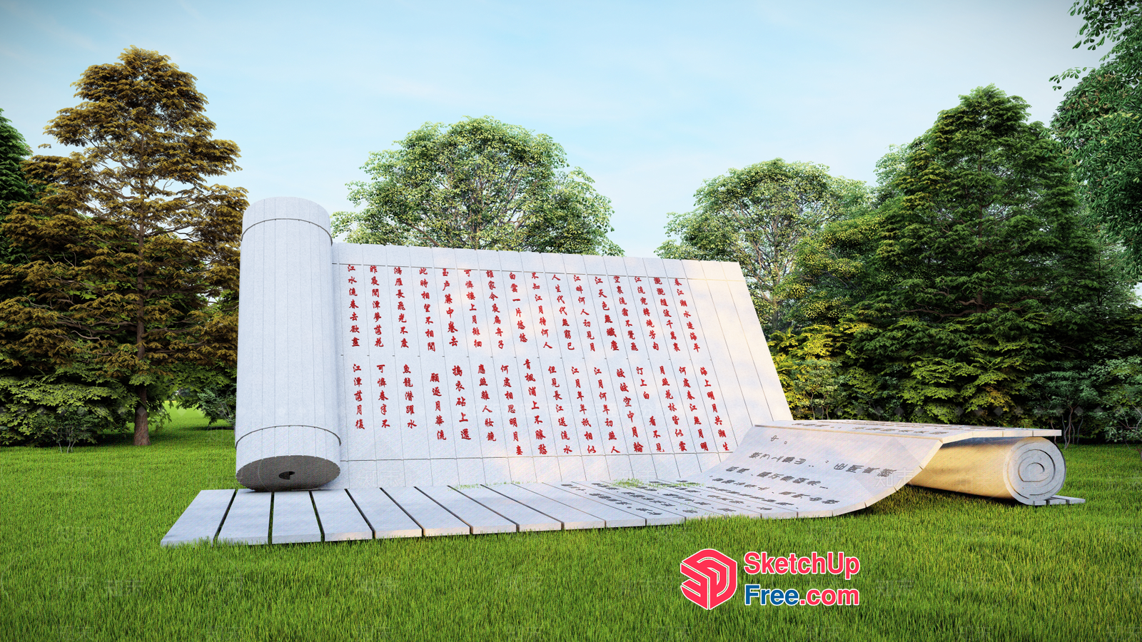 Chinese Calligraphy Monument In A Serene Park 3D SketchUp File