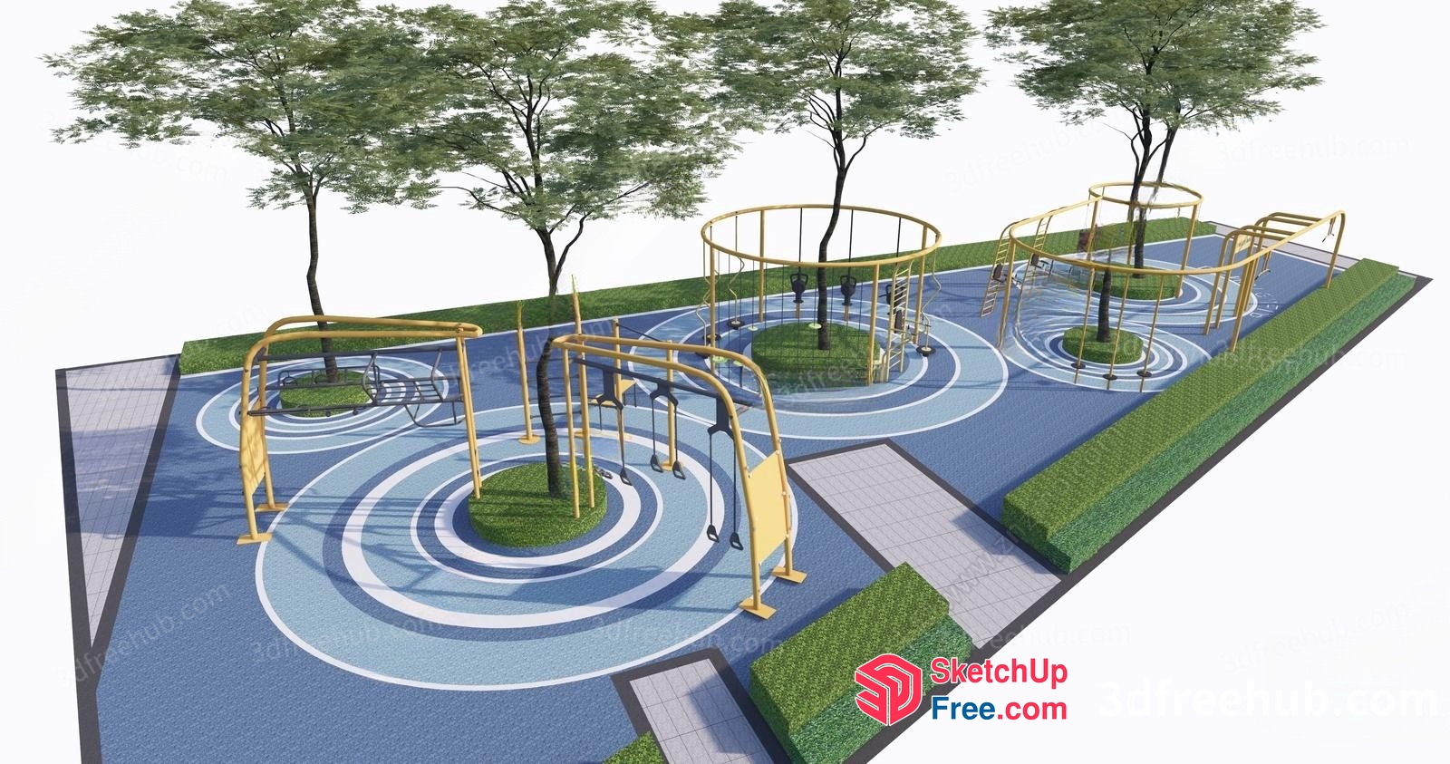 Modern Playground With Yellow Railing And Blue Flooring 3D SketchUp File