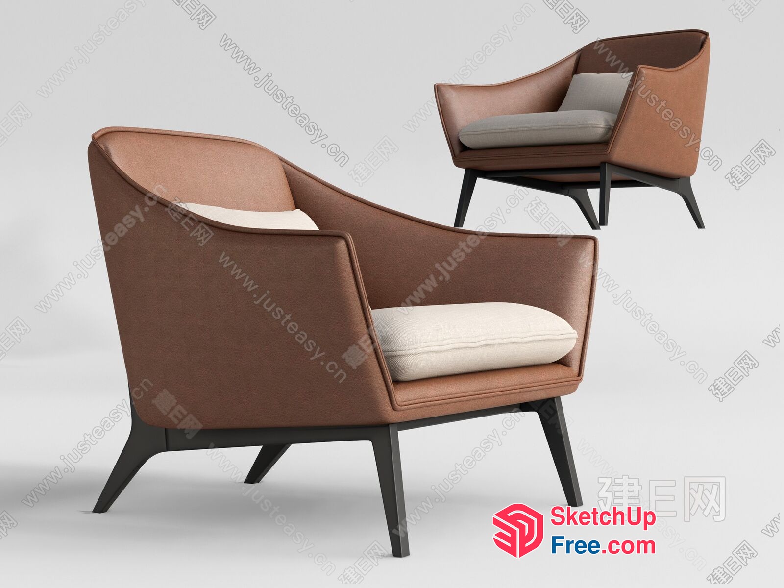 Modern Brown Leather Chairs With White Cushions 3D SketchUp File