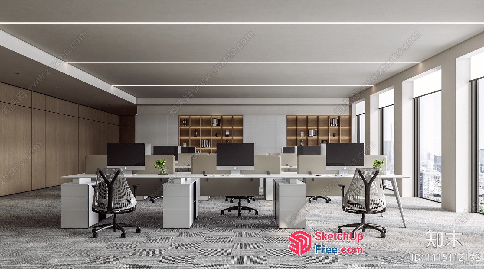 Modern Office Space With Neutral Color Scheme 3D SketchUp File