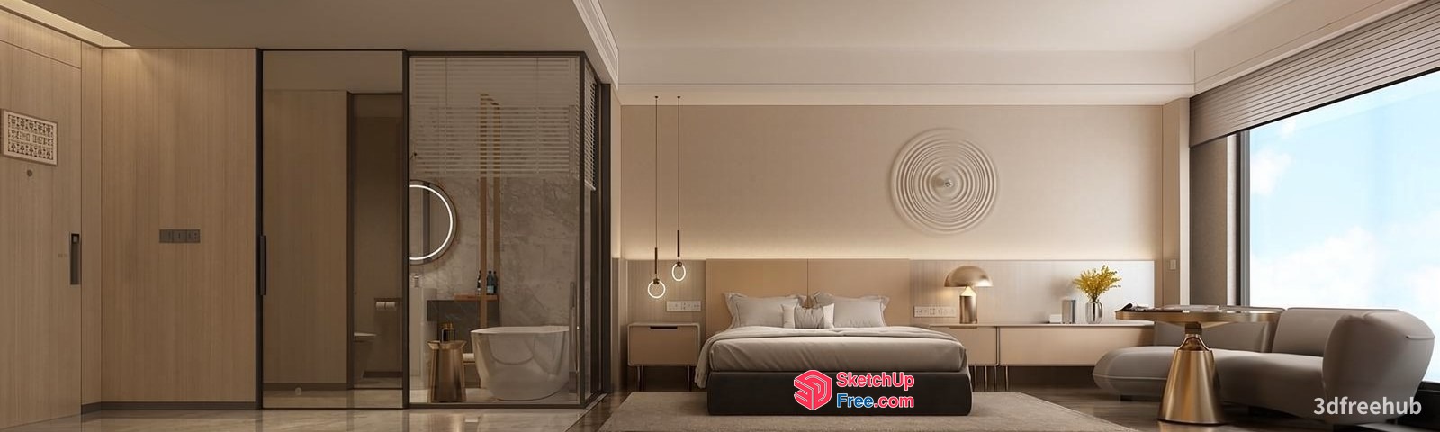 Modern Minimalist Bedroom With Sleek Furniture And Natural Light 3D SketchUp File