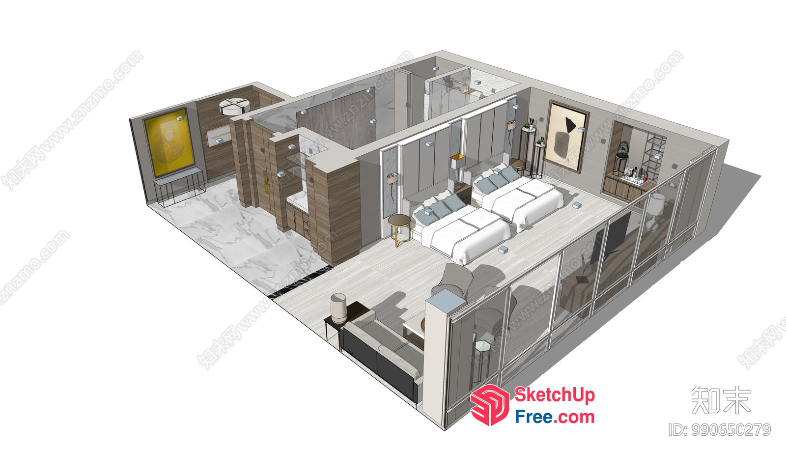 Modern Apartment Floor Plan With Sleek Furniture And Decor 3D SketchUp File