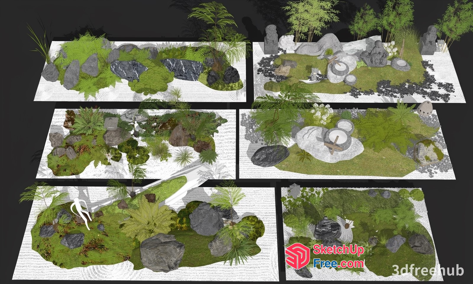 Japanese Style Garden With Rocks And Plants 3D SketchUp File