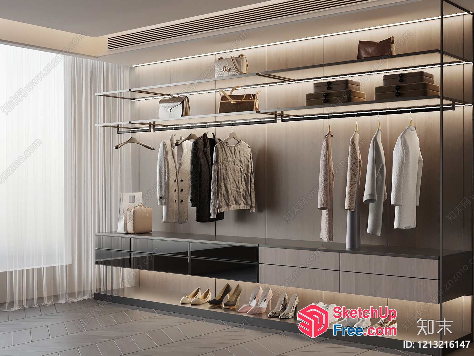 Modern Wardrobe With Glass Walls And Led Lighting 3D SketchUp File