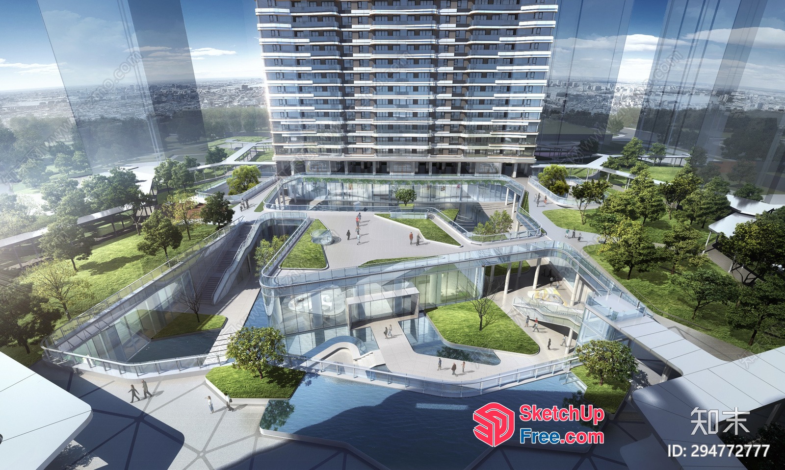 Futuristic Glass And Steel Building With A Modern Glass Wall 3D SketchUp File