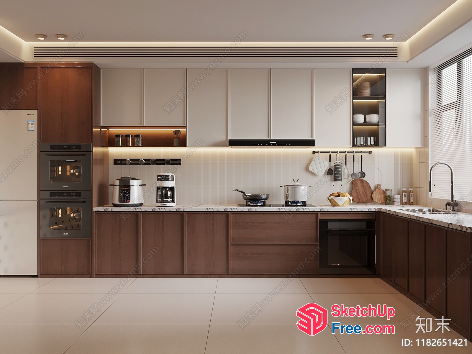 Elegant Modern Kitchen Design With Sleek Wood And Marble Accents 3D SketchUp File