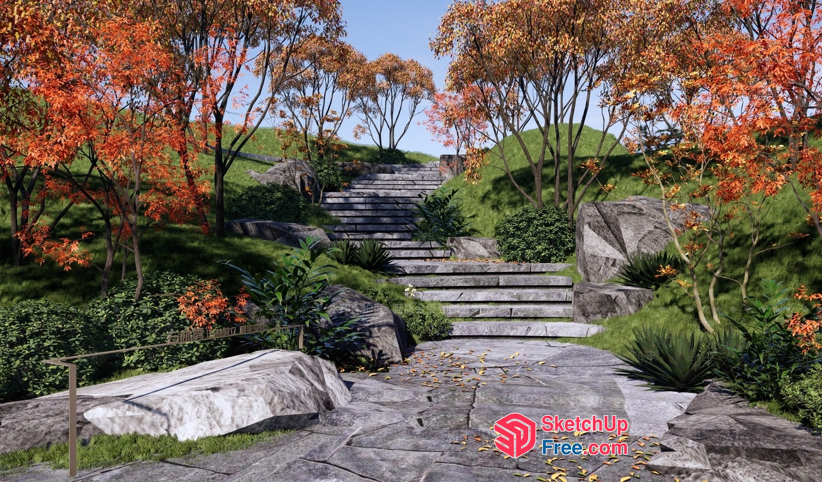 Natural Stone Staircase In A Serene Landscape 3D SketchUp File