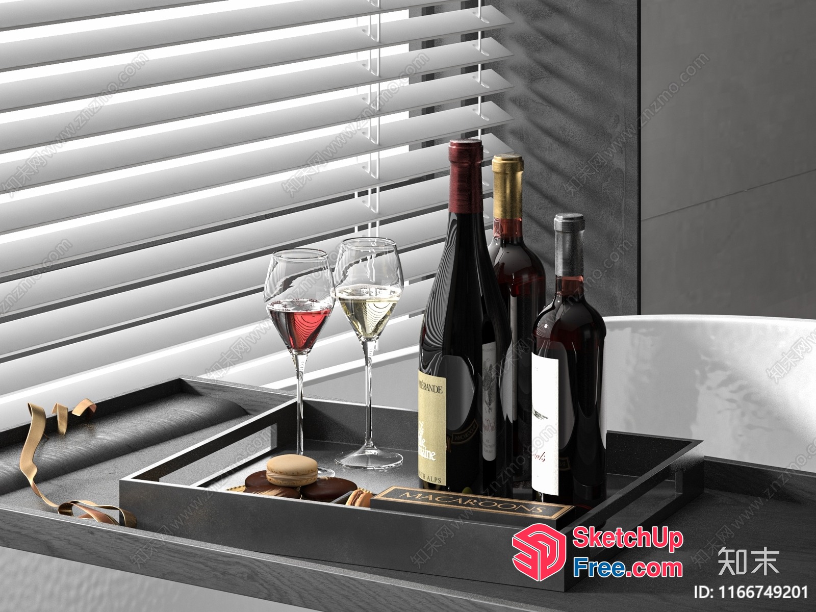 Tray With Wine And Desserts By The Window 3D SketchUp File