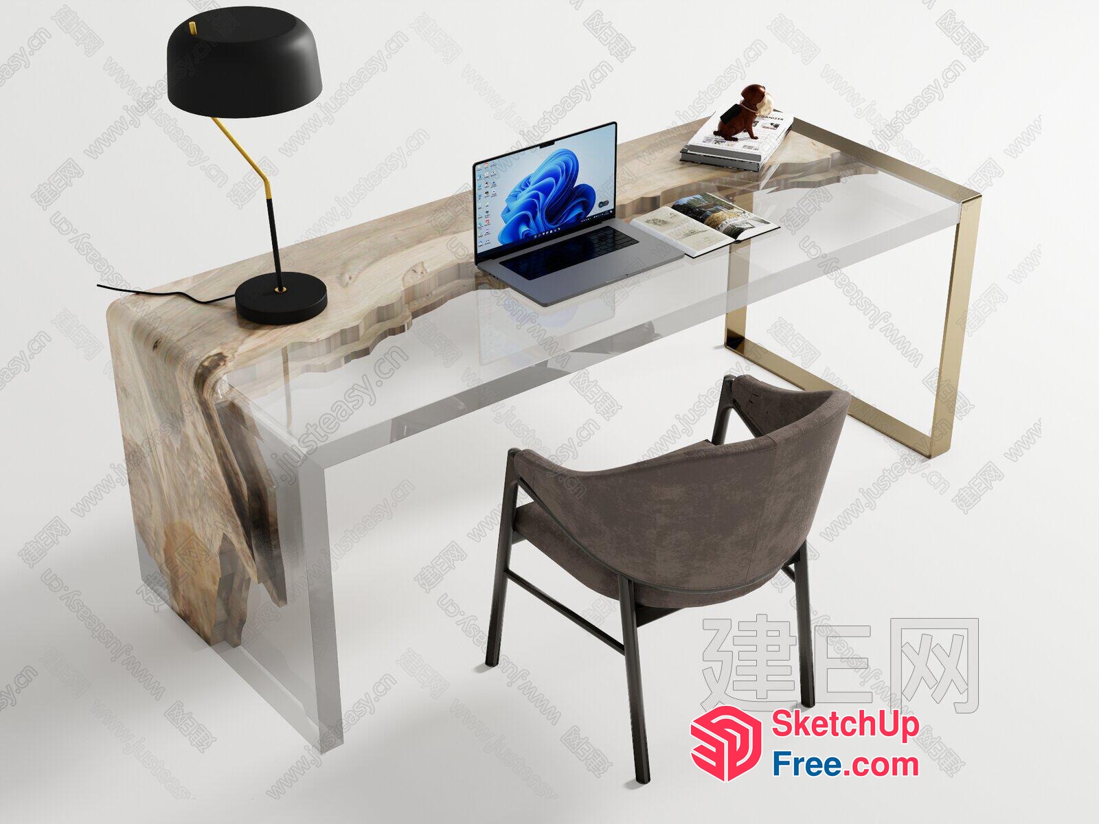 Elegant Minimalist Desk With Modern Chair And Laptop 3D SketchUp File