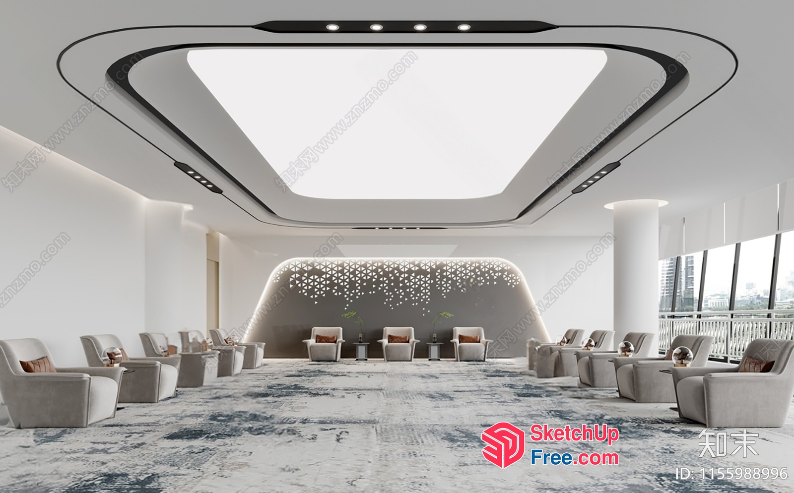 Elegant Modern Living Room Interior With Skyscraper View 3D SketchUp File