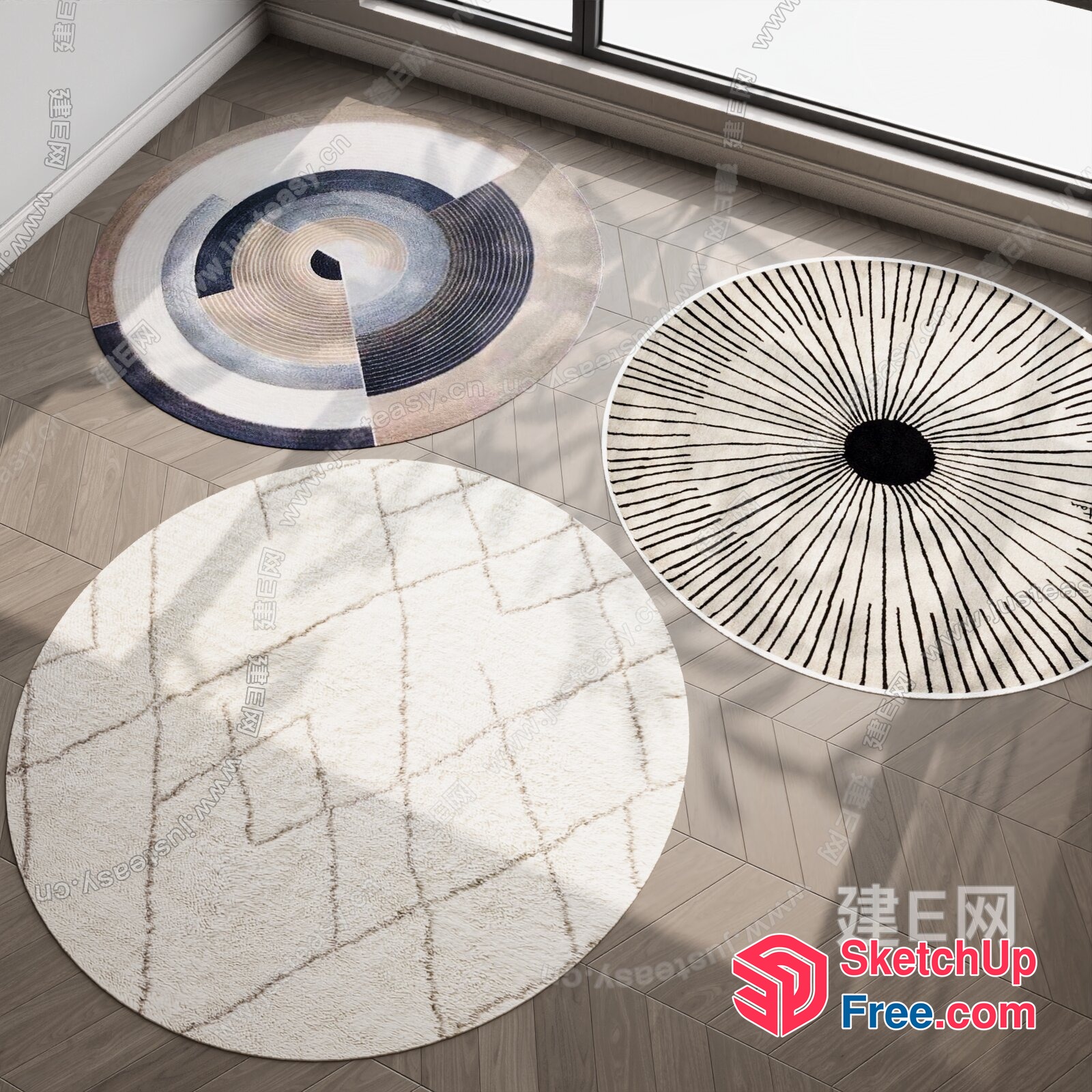 Modern Circular Rugs In Neutral Tones 3D SketchUp File