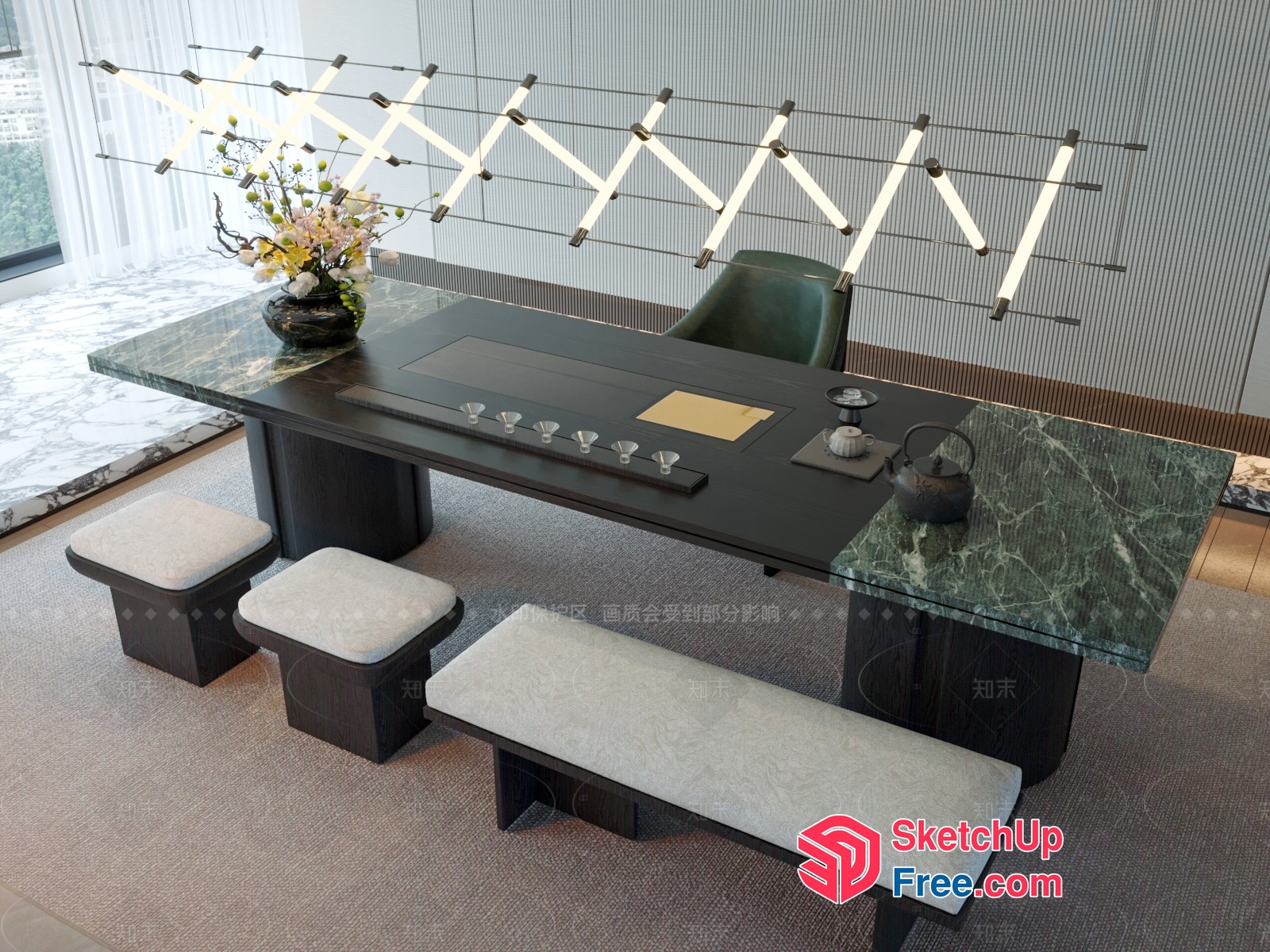 Modern Japanese-Inspired Dining Room With Sleek Furniture 3D SketchUp File