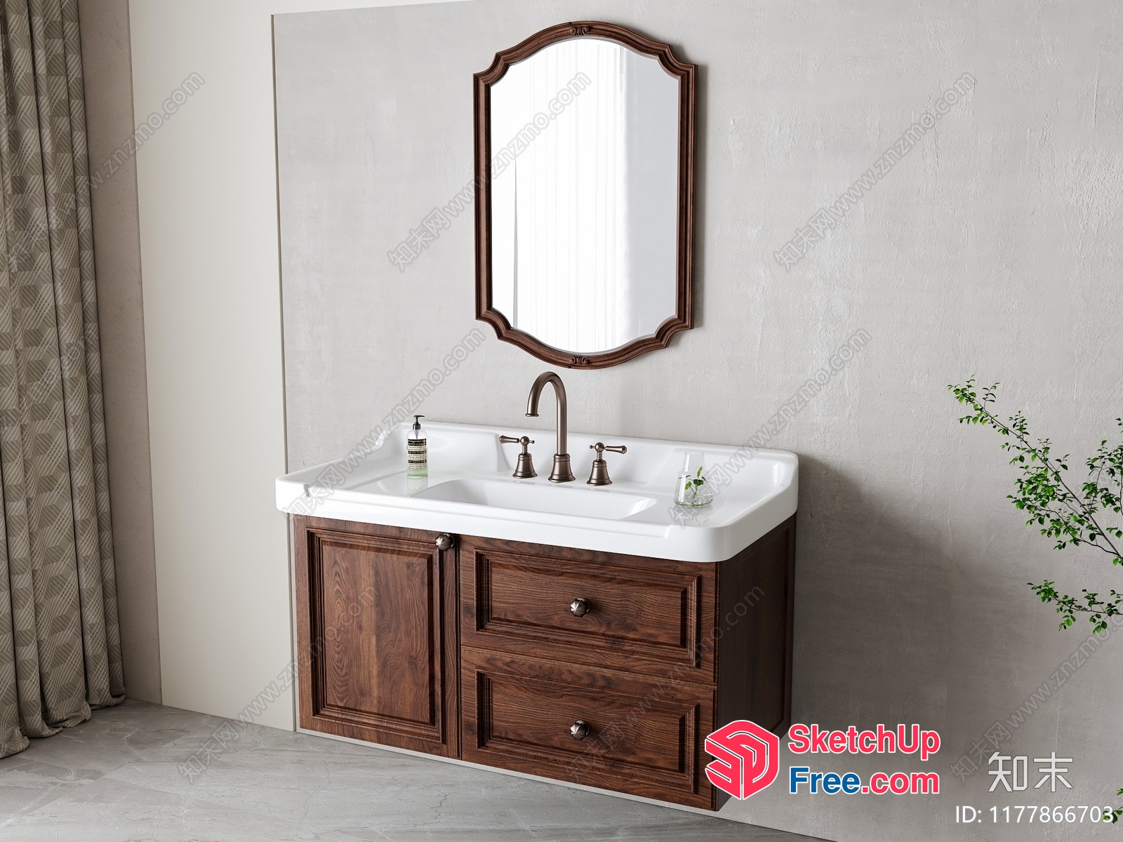 Elegant Bathroom Vanity With White Sink And Mirror 3D SketchUp File