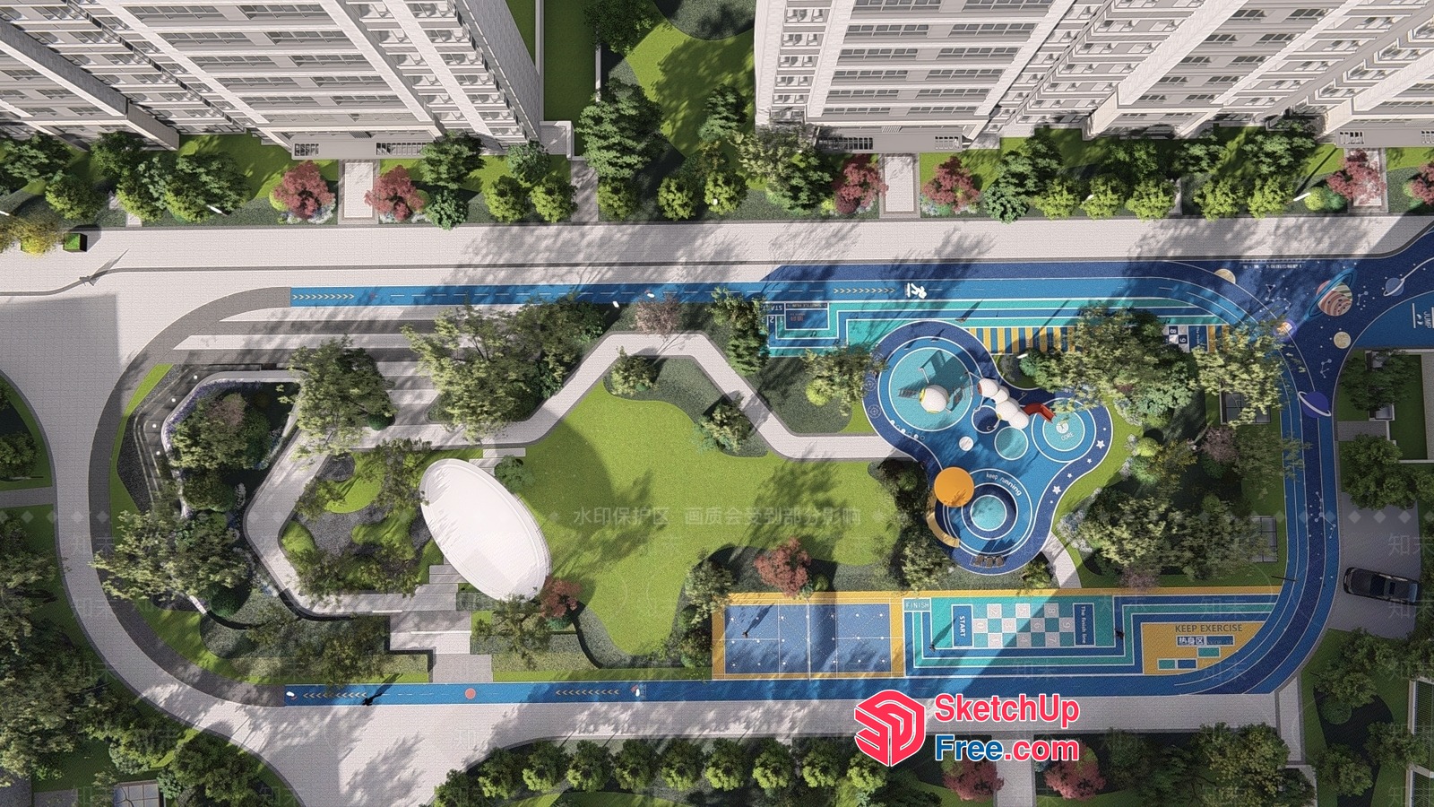 Modern Urban Park With Playgrounds And Sports Facilities 3D SketchUp File