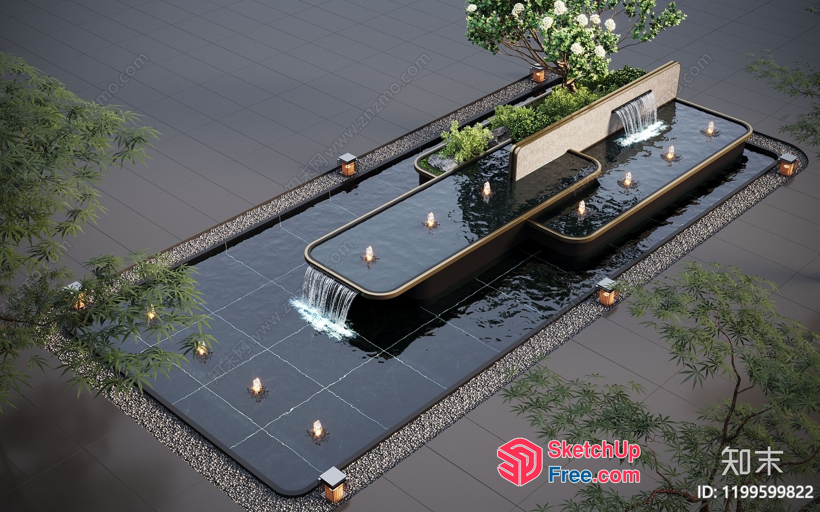 Serene Waterfall Garden 3D SketchUp File